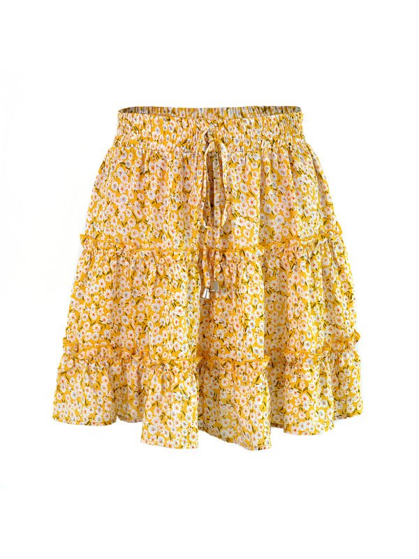 Ladies High Waist Ruffled Floral Printed A - Line Skirt - Bottoms